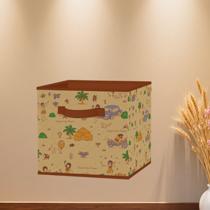 Space-saving fabric cube for closet and shelf organization. Durable and foldable.